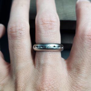 Size 9 Sterling Silver Thick Two Tone Cubic Zirconia Ring